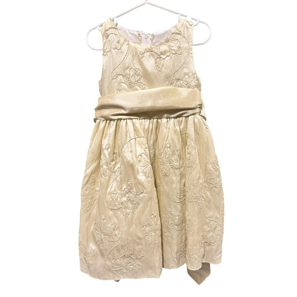 SWEET KIDS Flower Girl Dress Champagne Taffeta Tulle Underskirt Girls Size 3